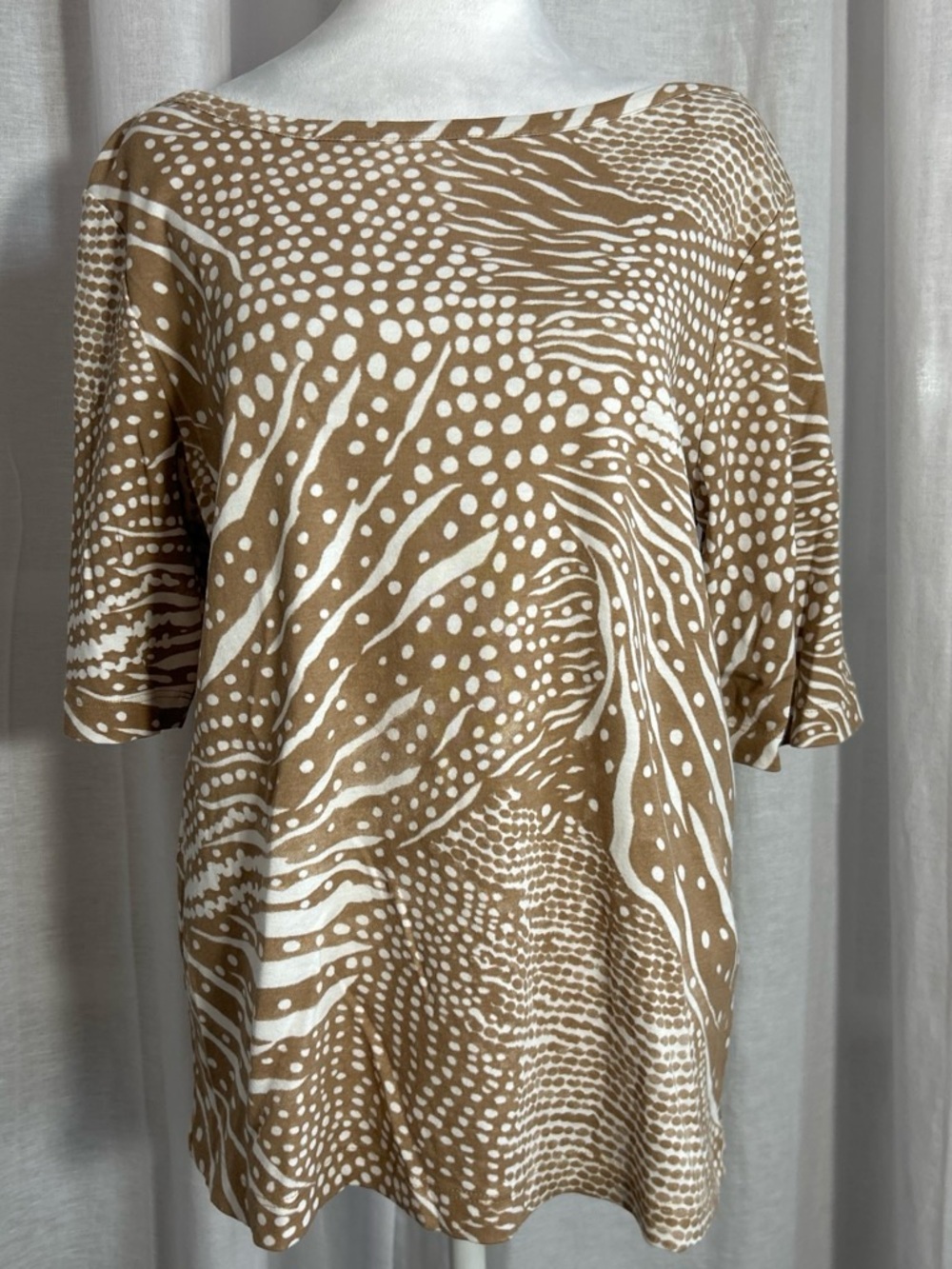 Chico’s | Brown and White | Patterned Boatneck Top | 100% Cotton